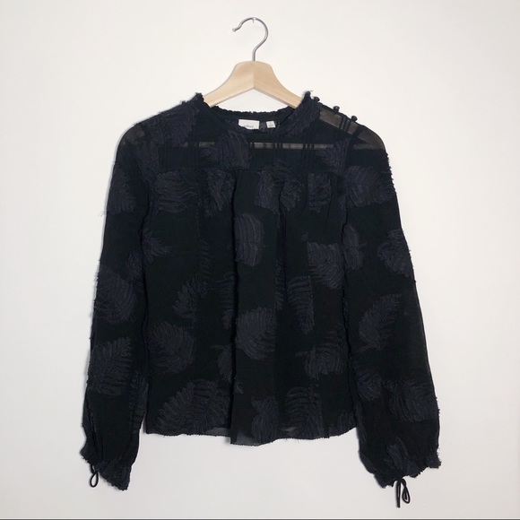 Aritzia Wilfred Black Tropical Print Sheer Blouse - Picture 2 of 10